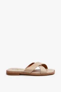 Klapki Damskie Na Płaskim Obcasie Z Eko Skóry S.Barski KV27-002 Beżowe