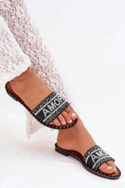 Klapki Damskie Na Płaskim Obcasie Ze Zdobieniem Amore Czarne Avelina