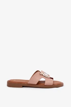 Klapki Damskie Na Płaskim Obcasie Z Ozdobą Vinceza 17381 Beżowe