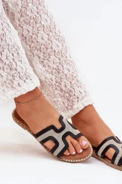 Klapki Damskie Na Płaskim Obcasie Czarne Vereya