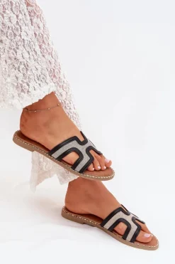 Klapki Damskie Na Płaskim Obcasie Czarne Vereya