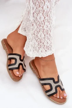 Klapki Damskie Na Płaskim Obcasie Czarne Vereya