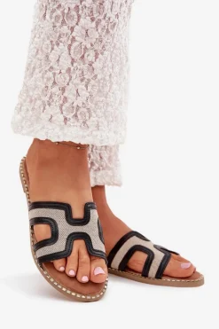 Klapki Damskie Na Płaskim Obcasie Czarne Vereya