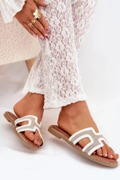 Klapki Damskie Na Płaskim Obcasie Białe Vereya