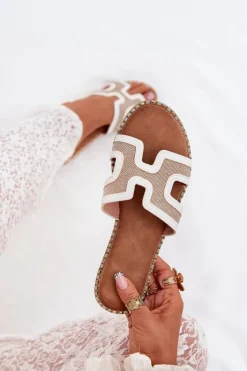 Klapki Damskie Na Płaskim Obcasie Białe Vereya