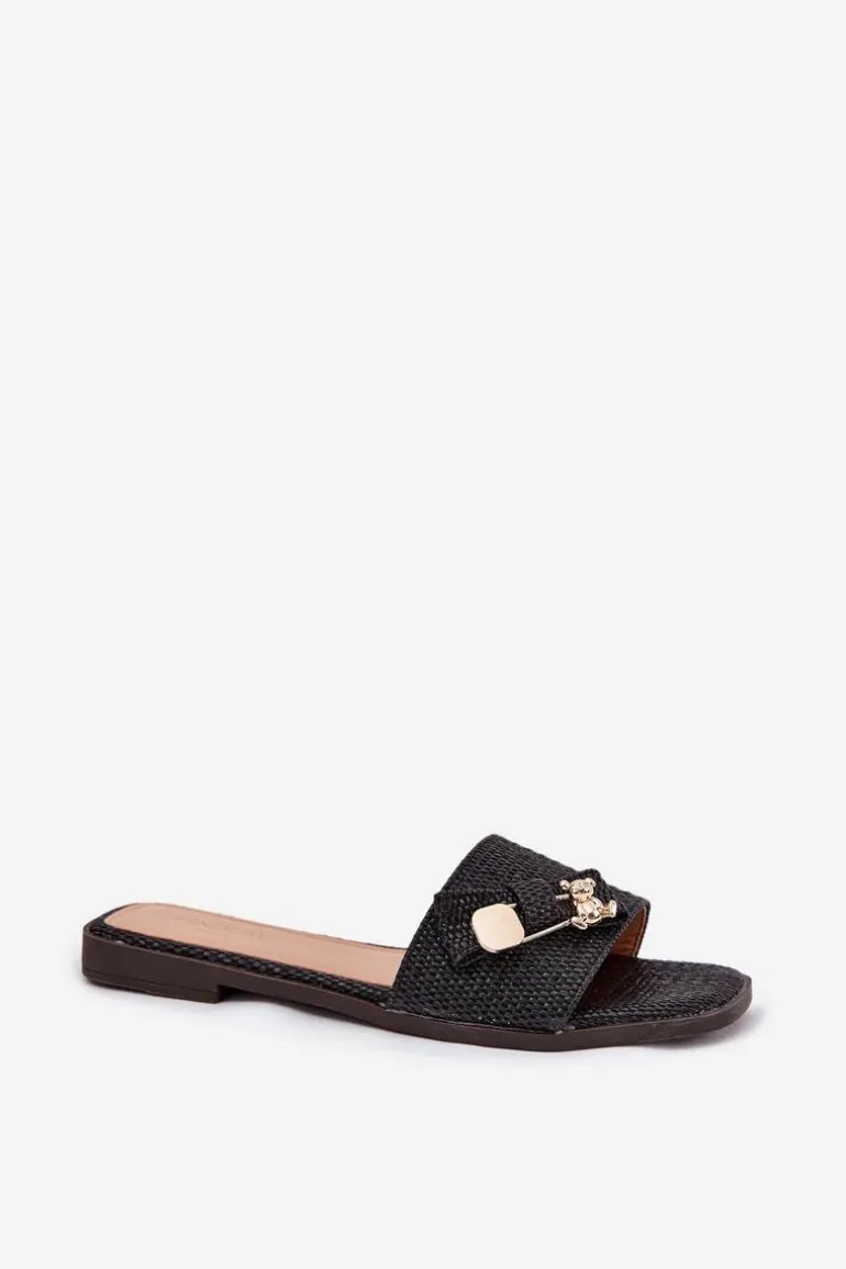 Klapki Damskie Na Płaskim Obcasie Z Kokardą Czarne Sallariela