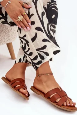 Klapki Damskie Na Płaskim Obcasie Camel Mirona