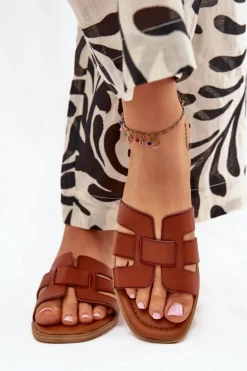 Klapki Damskie Na Płaskim Obcasie Camel Mirona