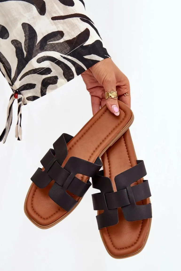 Klapki Damskie Na Płaskim Obcasie Czarne Mirona