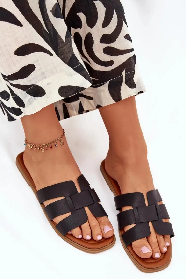 Klapki Damskie Na Płaskim Obcasie Czarne Mirona