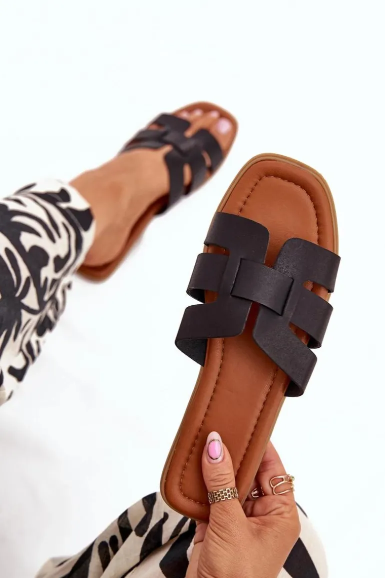 Klapki Damskie Na Płaskim Obcasie Czarne Mirona