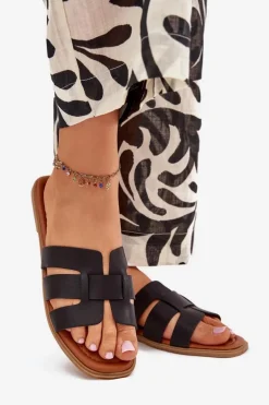 Klapki Damskie Na Płaskim Obcasie Czarne Mirona