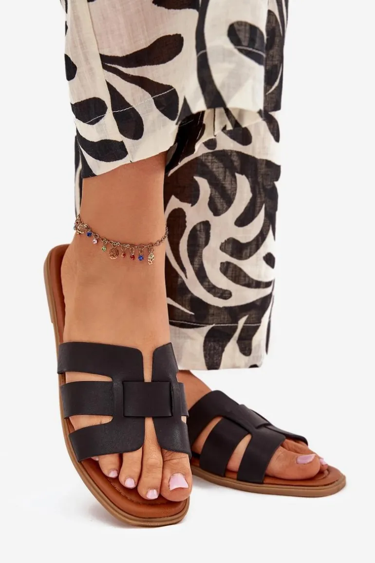 Klapki Damskie Na Płaskim Obcasie Czarne Mirona