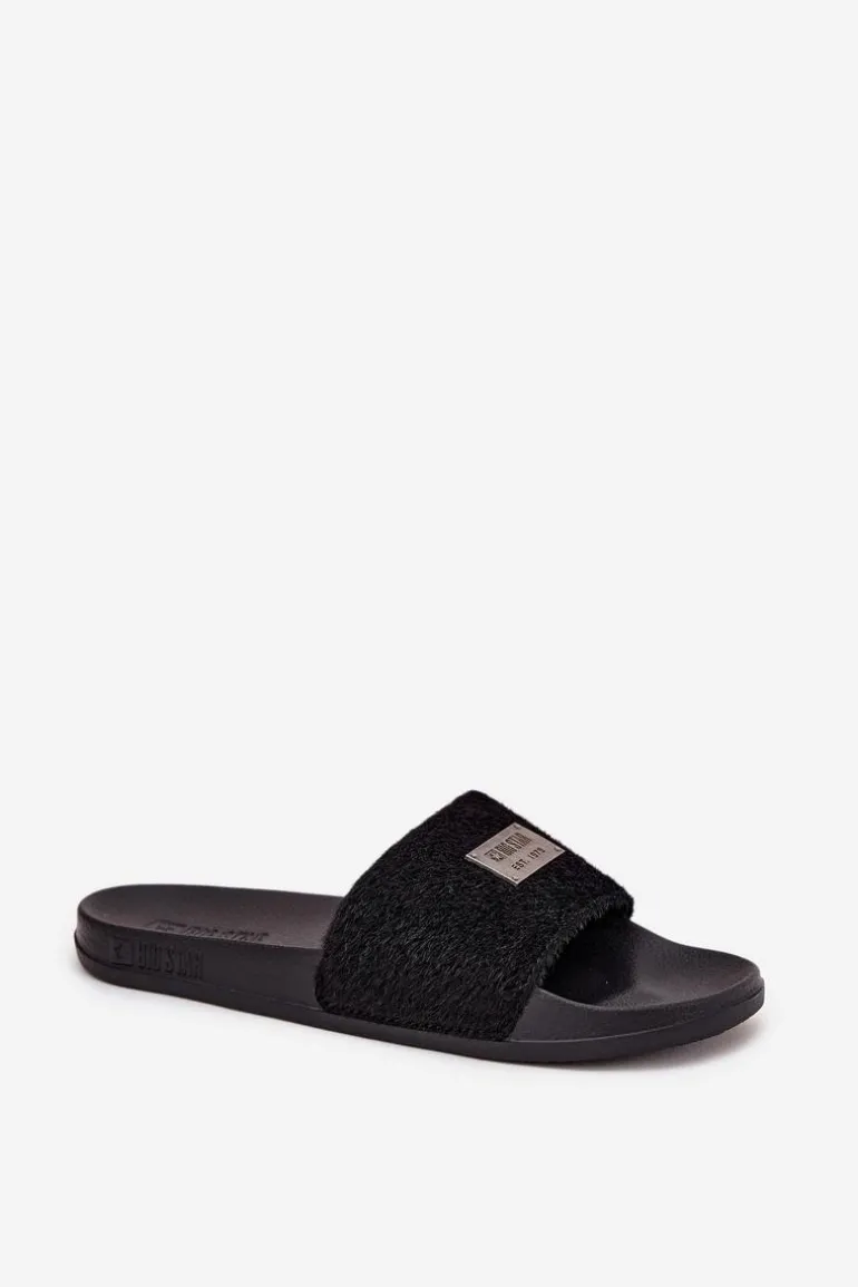 Klapki Damskie Na Piankowej Podeszwie Z Futerkiem Big Star SS274716 Czarne