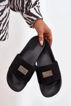 Klapki Damskie Na Piankowej Podeszwie Z Futerkiem Big Star SS274716 Czarne