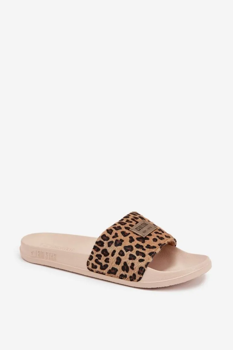 Klapki Damskie Na Piankowej Podeszwie Z Futerkiem Big Star SS274715 Panterka Beżowe
