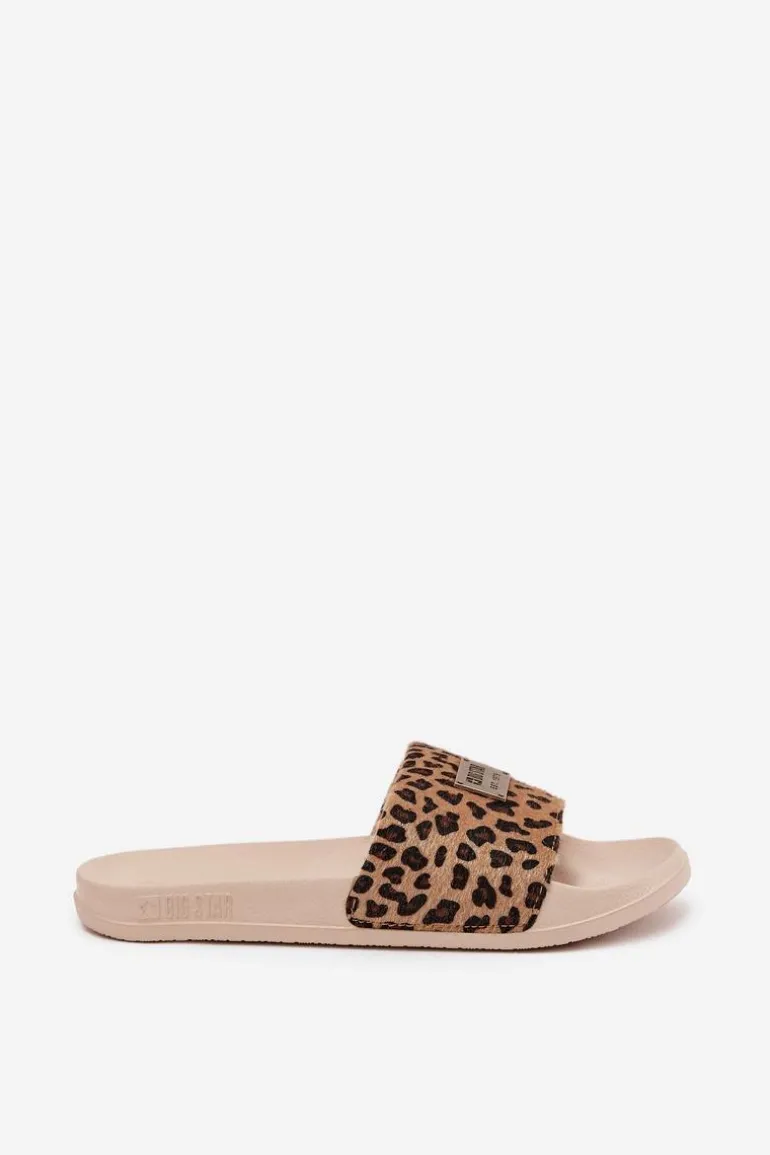 Klapki Damskie Na Piankowej Podeszwie Z Futerkiem Big Star SS274715 Panterka Beżowe