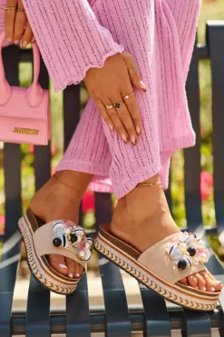 Klapki Damskie Na Platformie Z Ozdobami S.Barski HY077 Beżowe