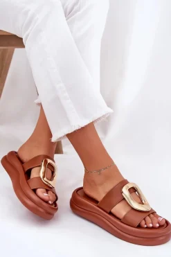 Klapki Damskie Na Platformie Ze Złotym Detalem Camel Ularinea