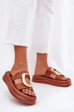 Klapki Damskie Na Platformie Ze Złotym Detalem Camel Ularinea