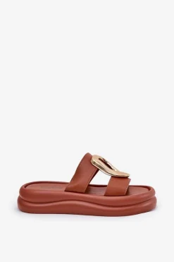 Klapki Damskie Na Platformie Ze Złotym Detalem Camel Ularinea