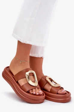 Klapki Damskie Na Platformie Ze Złotym Detalem Camel Ularinea