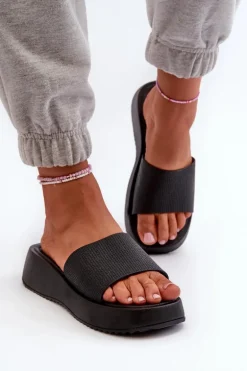 Klapki Damskie Na Platformie I Koturnie Czarne Vimarils