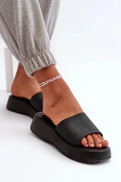 Klapki Damskie Na Platformie I Koturnie Czarne Vimarils