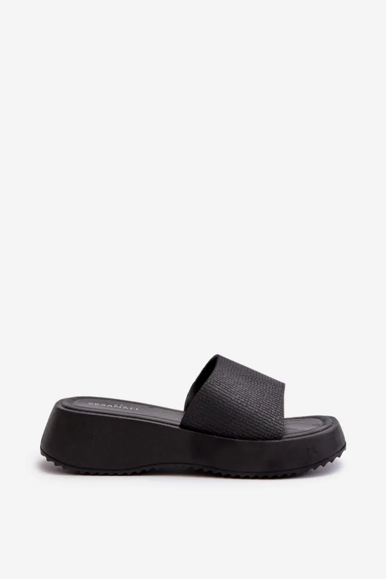 Klapki Damskie Na Platformie I Koturnie Czarne Vimarils