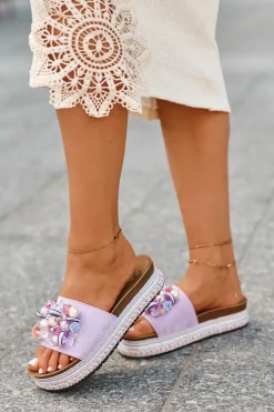 Klapki Damskie Na Platformie Z Ozdobami S.Barski HY077 Fioletowe