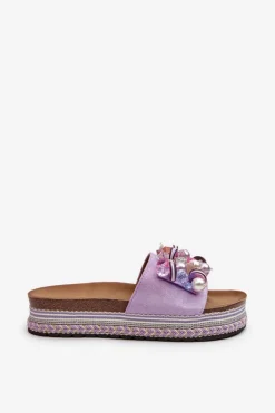 Klapki Damskie Na Platformie Z Ozdobami S.Barski HY077 Fioletowe