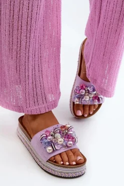 Klapki Damskie Na Platformie Z Ozdobami S.Barski HY077 Fioletowe