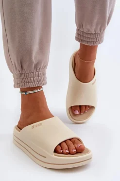 Klapki Damskie Na Platformie Big Star NN274A034 Beżowe