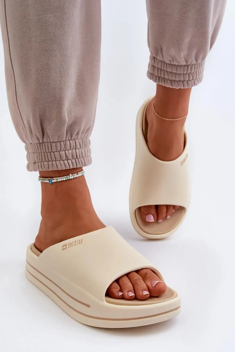 Klapki Damskie Na Platformie Big Star NN274A034 Beżowe