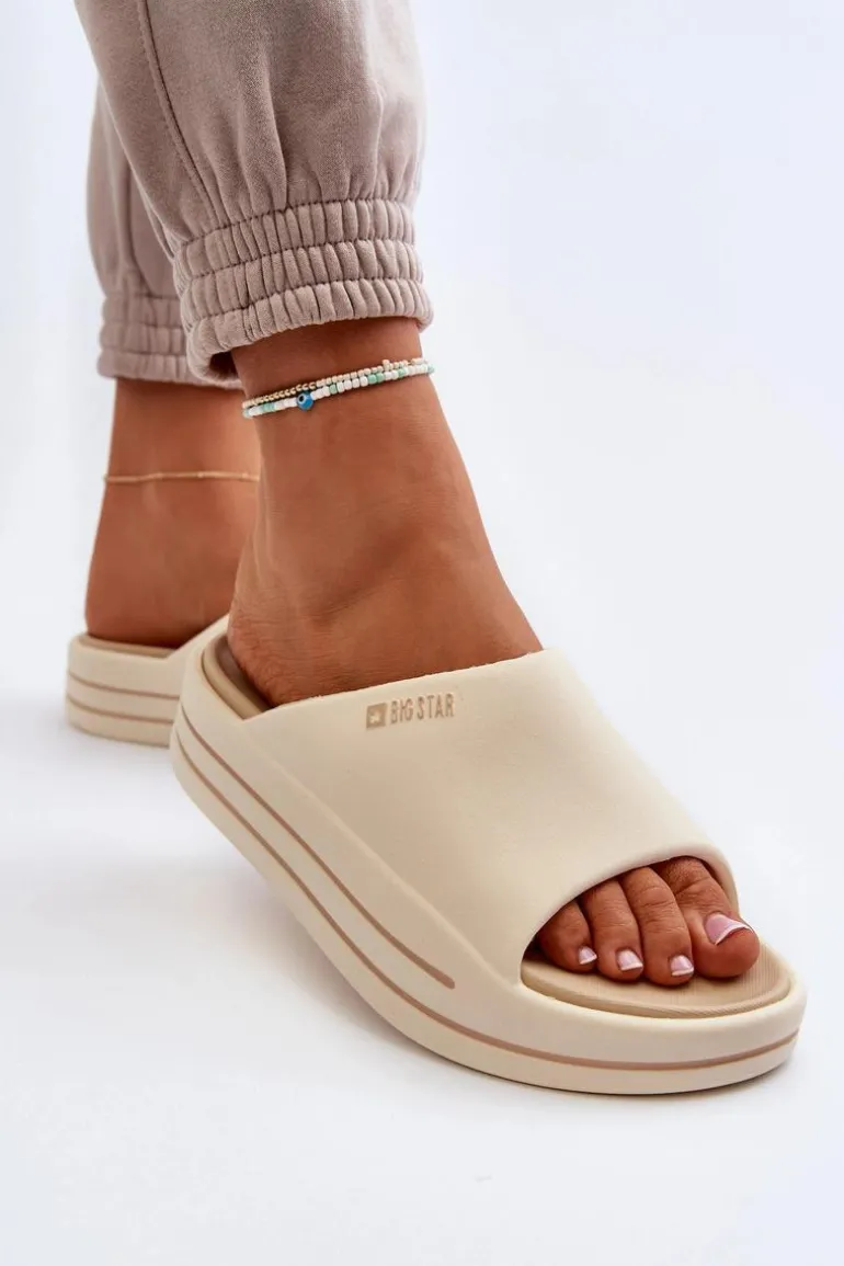 Klapki Damskie Na Platformie Big Star NN274A034 Beżowe