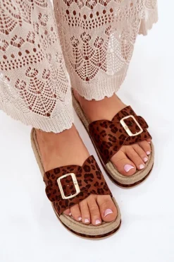 Klapki Damskie Na Platformie Ze Złotą Klamrą Panterka Selira