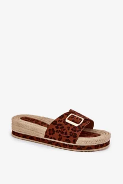 Klapki Damskie Na Platformie Ze Złotą Klamrą Panterka Selira