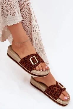 Klapki Damskie Na Platformie Ze Złotą Klamrą Panterka Selira