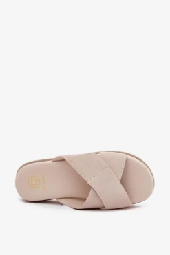 Klapki Damskie Na Platformie Z Przeplatającymi Się Paskami Beżowe Rinasara