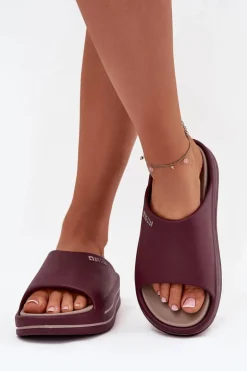 Klapki Damskie Na Platformie Big Star SS274425 Bordowe