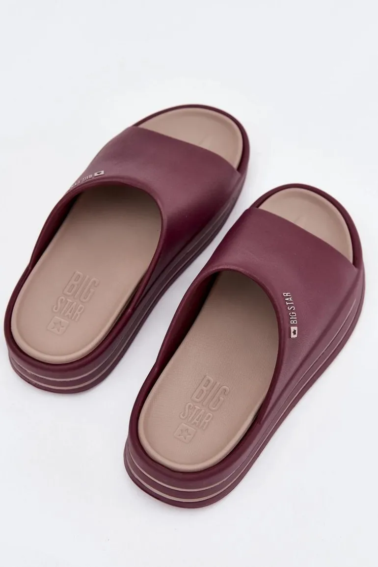 Klapki Damskie Na Platformie Big Star SS274425 Bordowe