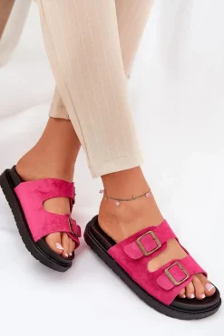 Klapki Damskie Na Platformie Z Klamrami Fuksja Simbes