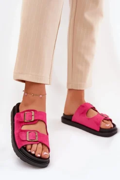 Klapki Damskie Na Platformie Z Klamrami Fuksja Simbes
