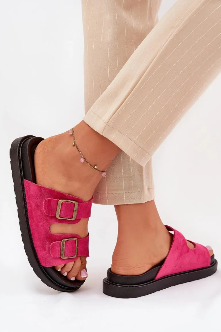 Klapki Damskie Na Platformie Z Klamrami Fuksja Simbes