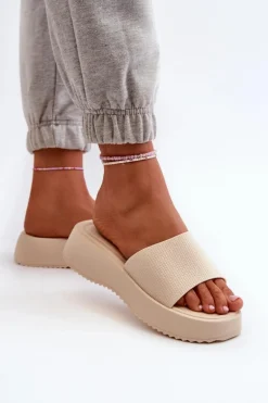 Klapki Damskie Na Platformie I Koturnie Jasnobeżowe Vimarils