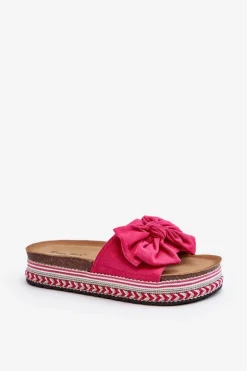 Klapki Damskie Na Platformie Z Kokardą Fuksja Evatria