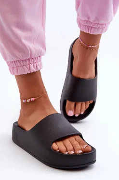 Klapki Damskie Na Platformie Piankowe Czarne Airaplea