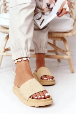 Klapki Damskie Na Platformie Big Star HH274689 Żółte