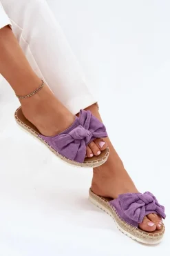Klapki Damskie Na Platformie Z Plecionką I Kokardką Fioletowe Alpireda