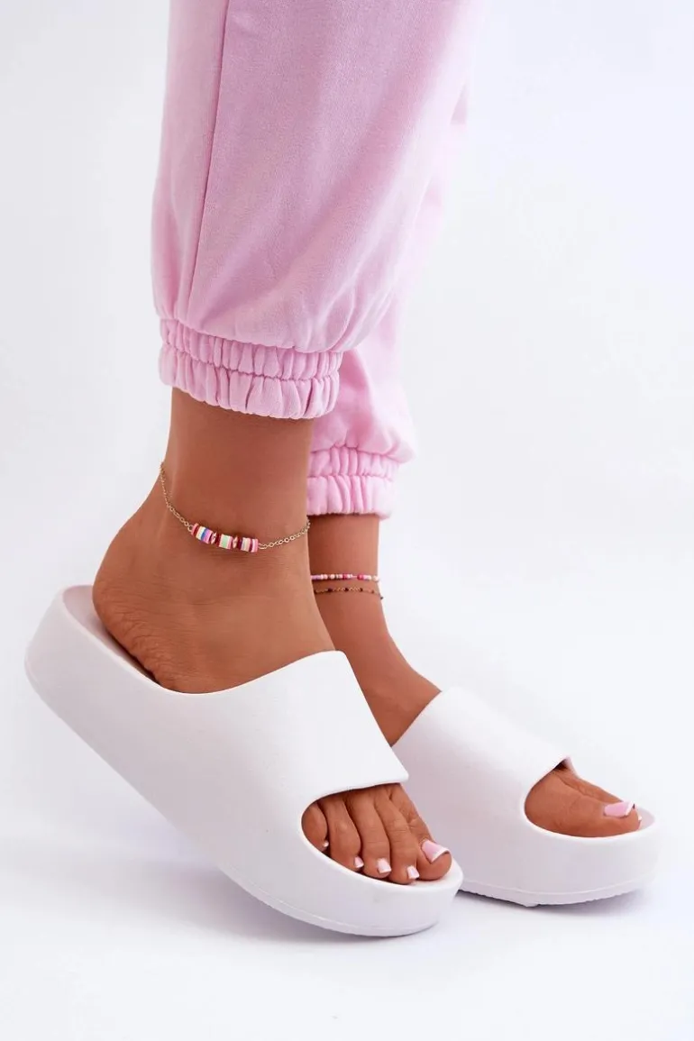 Klapki Damskie Na Platformie Piankowe Białe Airaplea